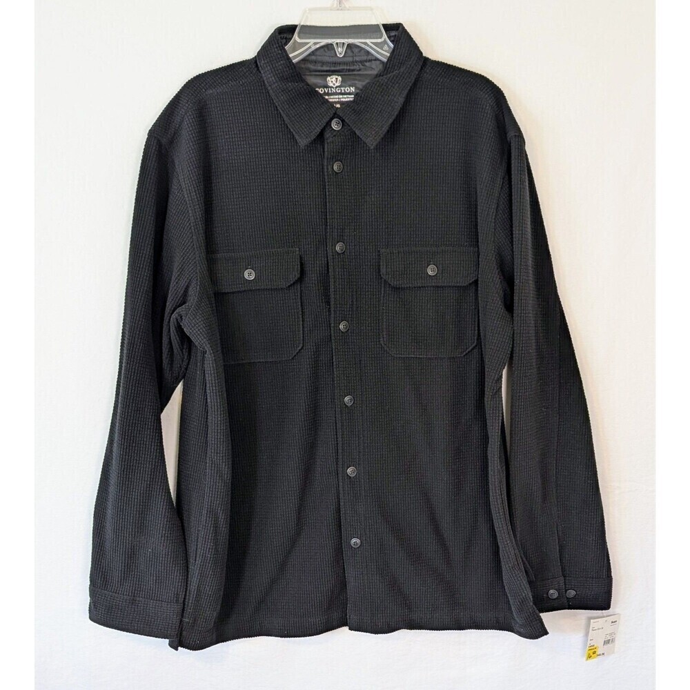 Vintage Covington Sears Men’s L Black Waffle Knit Shirt Jacket Shacket Pockets